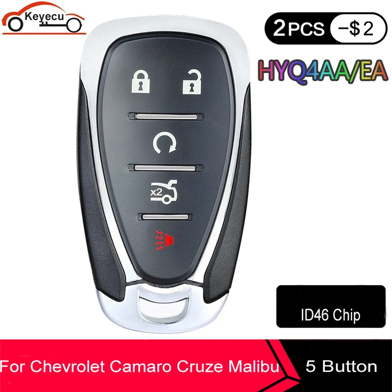 KEYECU 315/ 433MHz ID46 Chip HYQ4AA HYQ4EA Smart 5 Button Remote Key Fob for Chevrolet Camaro Equinox Cruze Malibu Spark 2016-19 |