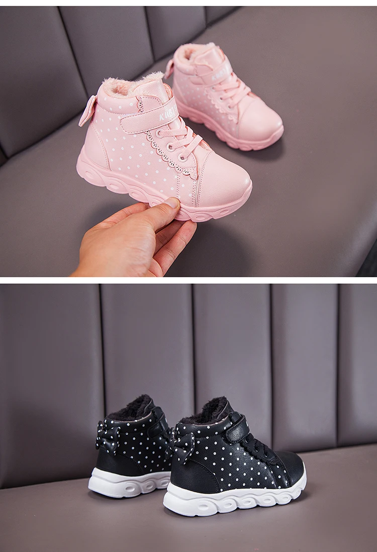 Winter Girls Snow Boots For Children Shoes Kids Boots Plush Warm Butterfly Knot Waterproof Leather Fashion bota infantil menina