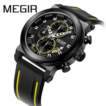 

MEGIR Men's Wrist Watches Top Brand Luxury Chronograph Quartz Watch Man Clock Sport Army Military Silicon montre homme 2020 New