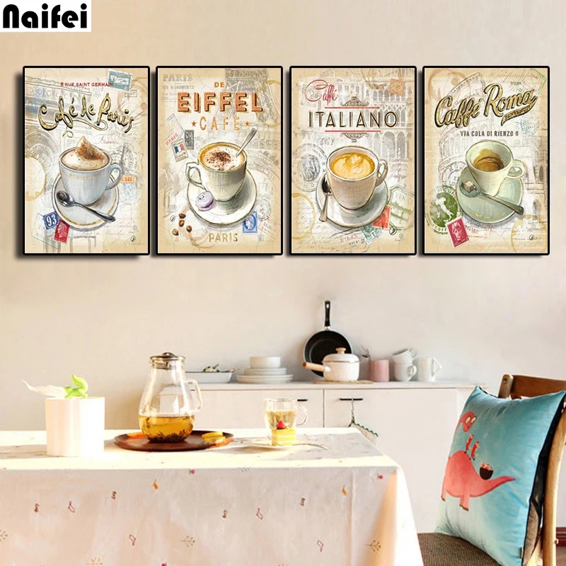 

5D DIY Diamond Painting Kitchen Vintage Coffee Paris London Collection Posters Diamond mosaic square/round Diamond Embroidery