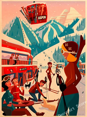 Ретро постеры для лыж в Альпах Швейцария Картина на холсте катание лыжах