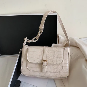 

Acrylic Crocodile Pattern PU Leather Shoulder Bags For Women 2020 Summer Armpit Handbags Female Travel Small Hand Bag Purple