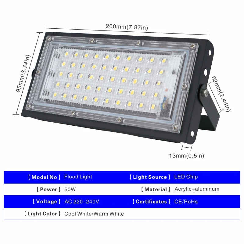 2pcs/lot 50W Led Flood Light AC 220V 230V 240V Outdoor Floodlight Spotlight IP65 Waterproof LED Street Lamp Landscape Lighting