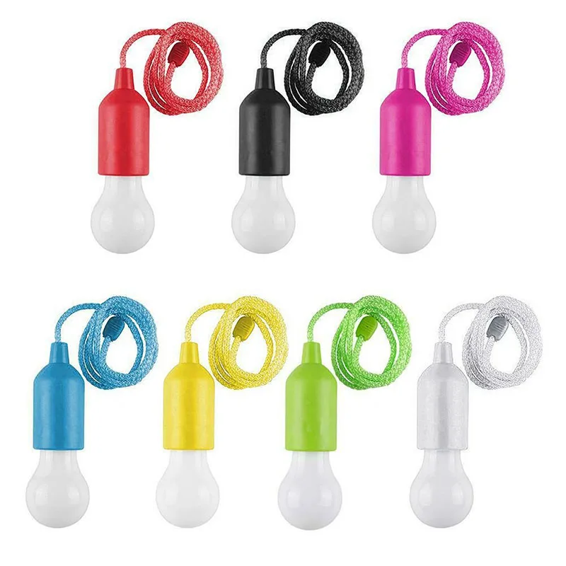 Colorful LED Light Bulb Chandelier Portable LED Pull Cord Light Bulb Outdoor Garden Camping Hanging LED Light Lamp 