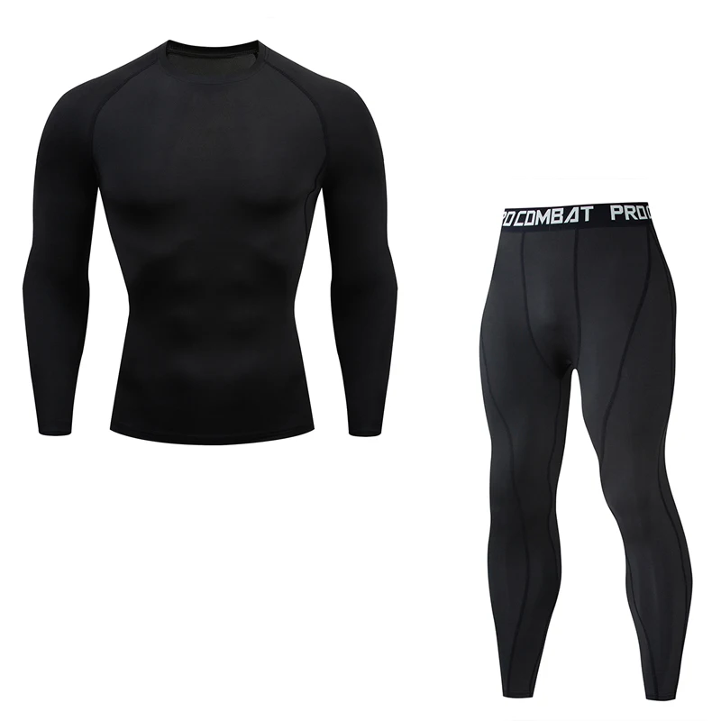 black Брендовая одежда, спортивная одежда, полный костюм, спортивный костюм, костюм для бега, компрессионные колготки, быстросохнущее Спортивное нижнее белье, базовый слой, комплект S-4XL - Цвет: black