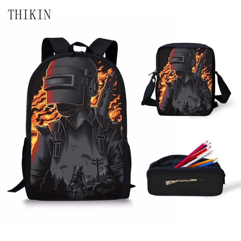 

THIKIN New Hot Game PUBG Printed Men Backpack Teenager Boys Lunch Box Pencil Case School Children's Gifts Variety Wholesale