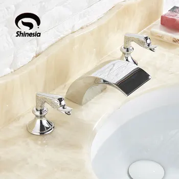 

Chrome / Gold Swan Modern Type bathroom Shower faucet Hot Cold Deck Mount Dual Handle Three Holes Tub mixer Tap