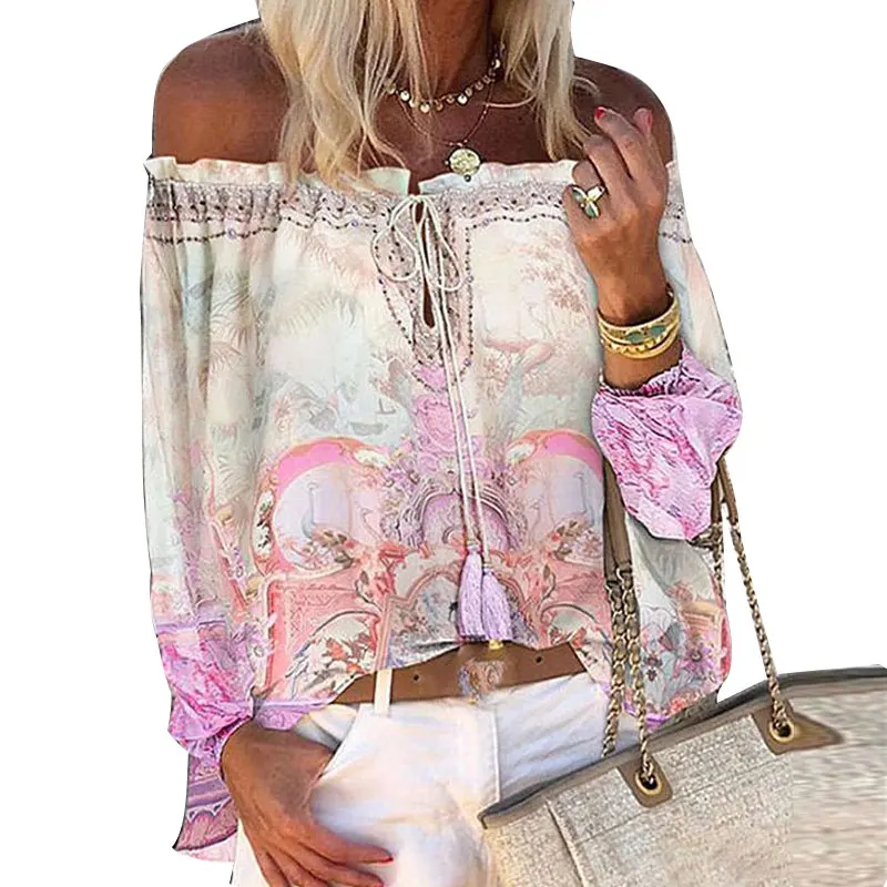 Летний топ с открытыми плечами Женская Повседневная офисная одежда блузка