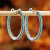 Hiphop Blue Stone Round Hoop Earrings For Women Silver Gold Color White Zircon Punk Thin Circle Earrings Wedding Party Jewelry