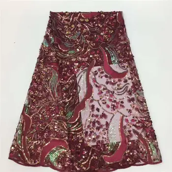 

Fashion African Lace Fabrics with Sequins High Quality Nigerian Red Lace Fabric Bridal Material Sequins Lace Fabrics Jaun