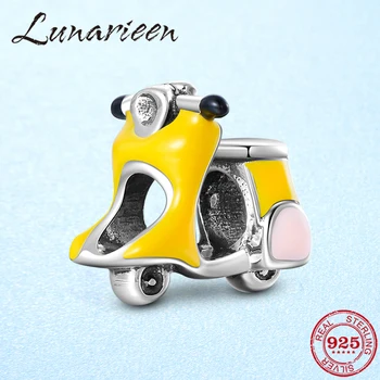 

Hot 925 Sterling Silver Lovely women's motorcycle Yellow Charms Beads Fits Original europeu Charms Bracelet Bangles DIY Jewelry