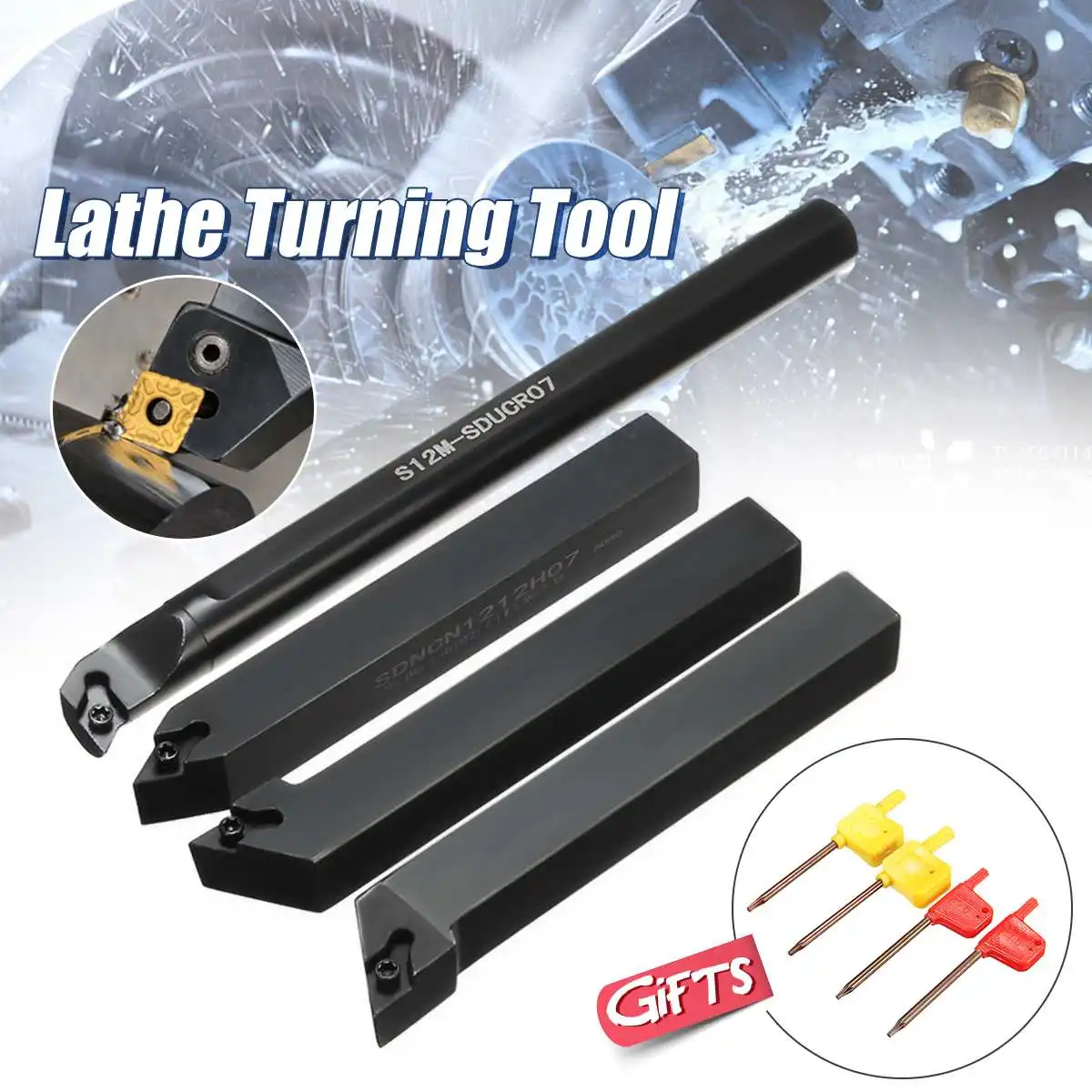 

WOLIKE 4Pcs Set Of 12mm Lathe Turning Tool Holder Borning Bar For DCMT0702 Insert