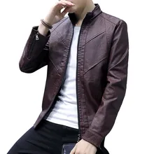 Новая мужская куртка из искусственной кожи уличная приталенная одежда в Корейском стиле кожаная куртка с вымытым воротником для мотоциклистов повседневное пальто