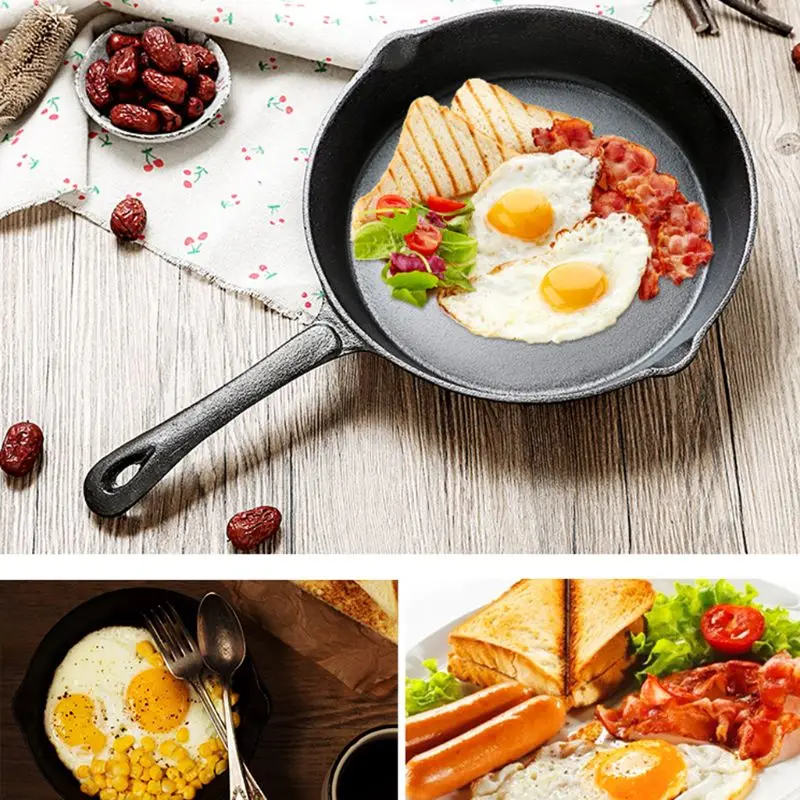 16Cm/6.30In Cooking Pan Non-Stick Iron Coating Frying Pan Portable Long Handle Fried Eggs Making Breakfast Home Kitchen Supply
