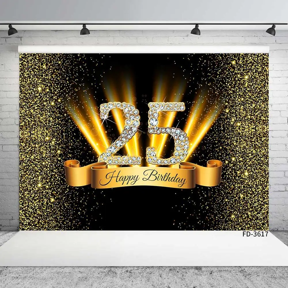 Happy 50th 40 30 25 18 Birthday Party Photo Background Props Gold Polka Dot Sequins Poster Photography Backdrops Photo Studio photo backdrop