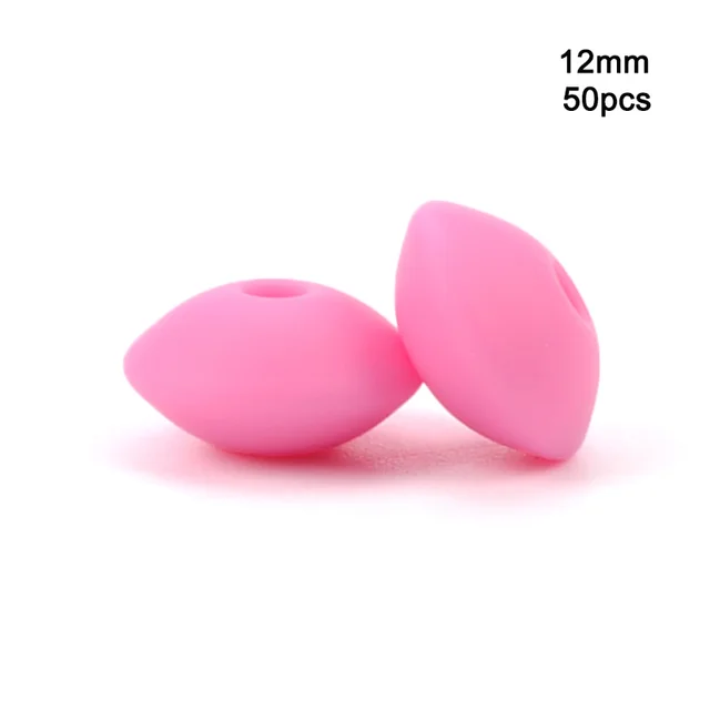 LOFCA 50pcs 12mm Silicone Lentil Beads Baby Teething Beads BPA-Free Food Grade Making Baby Oral Care Pacifier Chain  Accessorise pink