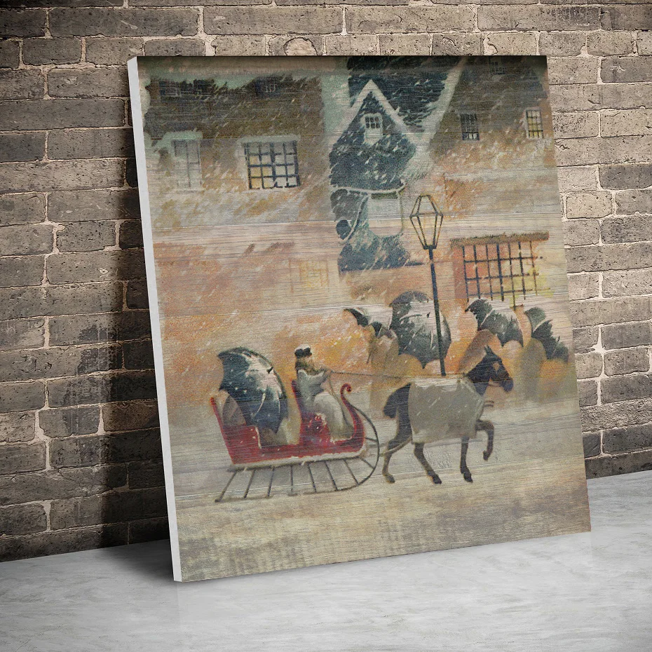 

Framed Horse and Sleigh Chrismas Canvas Paintings Christmas Posters Wall Art Canvas Prints Pictures Kids Room Home Inner Frame