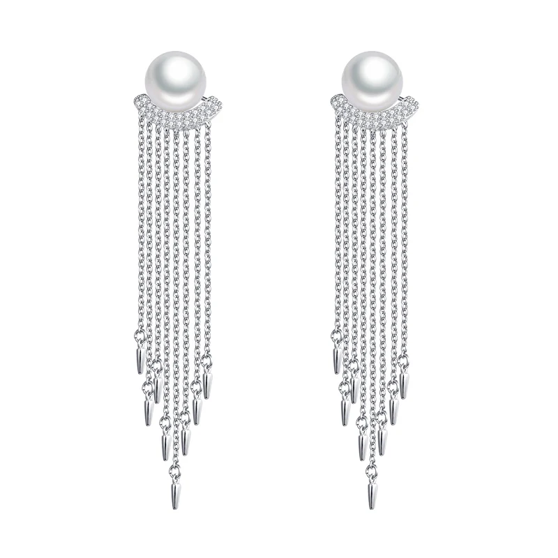 silver MAIKALE, трендовая Длинная кисточка, цепочка, жемчужные серьги для женщин, Висячие висячие серьги-капли с кубическим цирконием, серьги с жемчугом, ювелирные изделия для девочек - Окраска металла: silver