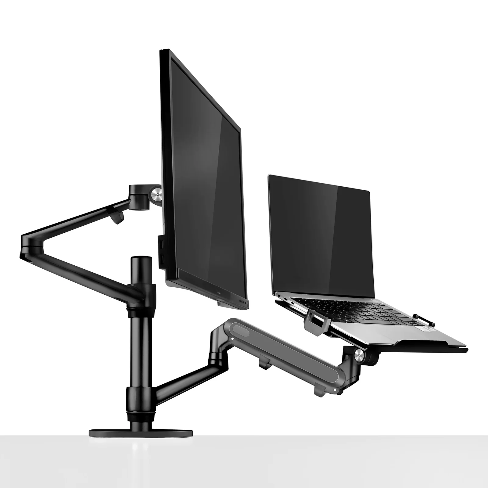 OL-3L PRO 알루미늄 높이 조절 데스크탑 17-32 인치 모니터 마운트 가스 스프링 암 + 12-17 인치 노트북 홀더 스탠드, 풀 모션