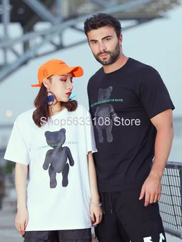 

T1097 Short Sleeve Big Size Couple T Shirt Bear Plus Fat Plus Fat Man Leisure Loose Trend