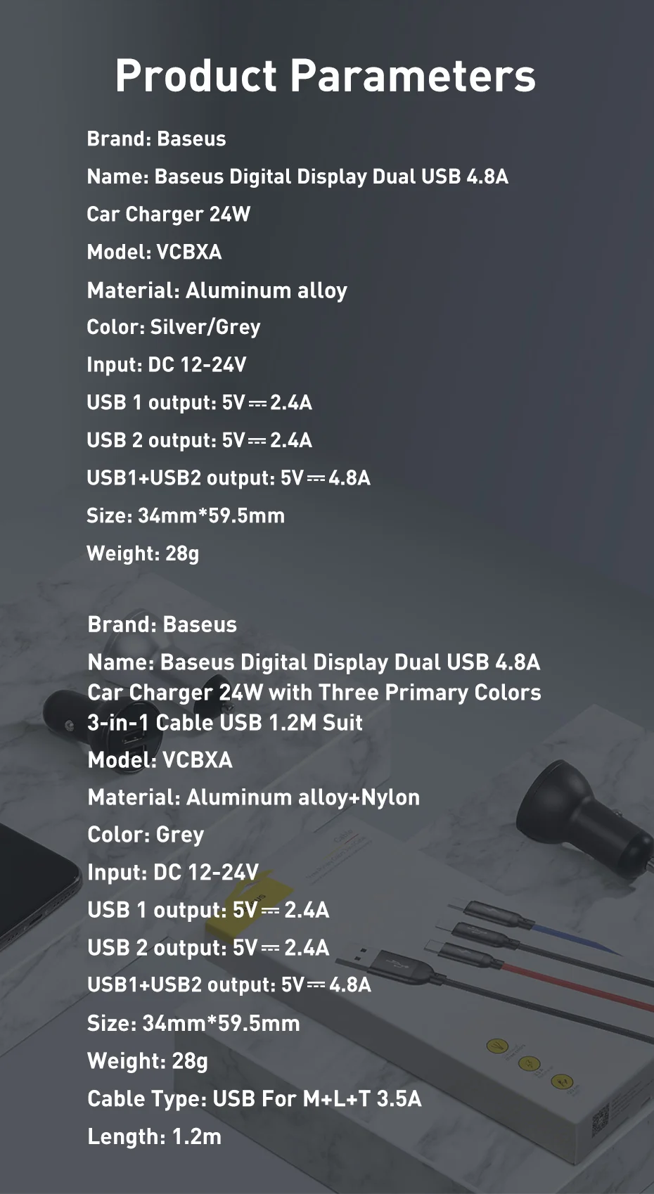 Baseus Мини Автомобильное зарядное устройство Dual USB 4.8A быстрая автоматическая зарядка адаптер для iPhone11 X металлическое зарядное устройство для samsung маленькое автомобильное зарядное устройство для телефона