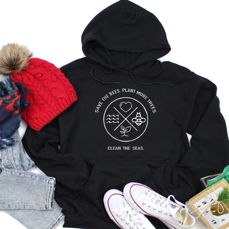 

Sweatshirt Earth Nature Vegan Shirts Plant More Trees Clean The Seas Women Hoodies Harajuku Pullover Tops Drop Shipping