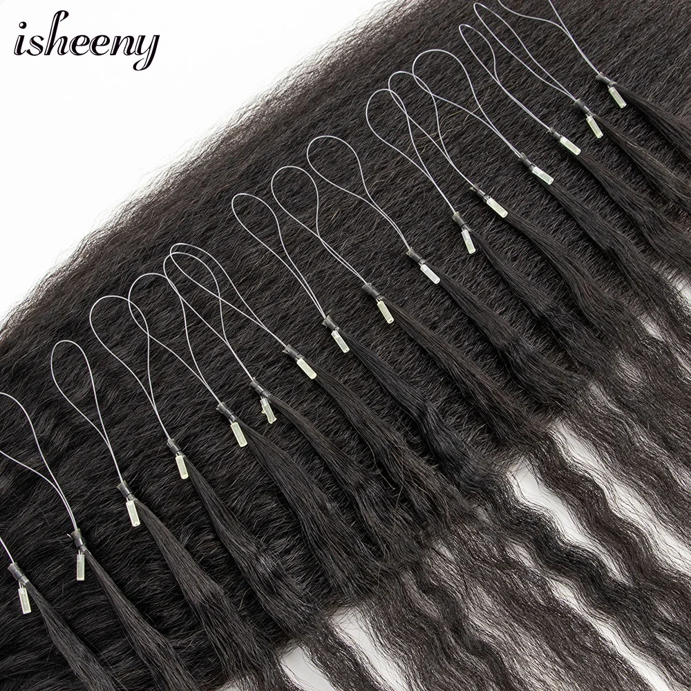 Human Hair Extensions Isheeny Micro Loop Kinky Straight Human Hair Extensions 12"-26" Brazilian Coarse Micro Ring Real Human