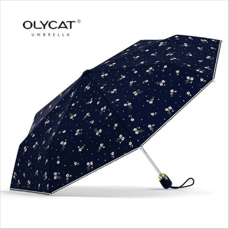 OLYCAT полностью автоматический тройной складной женский дорожный Зонт с цветочным принтом и модными рисунками, защита от ветра и УФ-излучения
