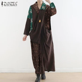 

ZANZEA Spring Irregular Dress Vintage Printed Patchwork Sundress Women Casual Long Sleeve Shirt Vestido Kaftan Robe Female Tunic
