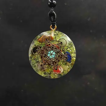 

Orgone Pendant Rainbow Crystal Stones olivine Chakra Reiki Healing Energy Generator EMF Radiation Protection Orgonite Necklace