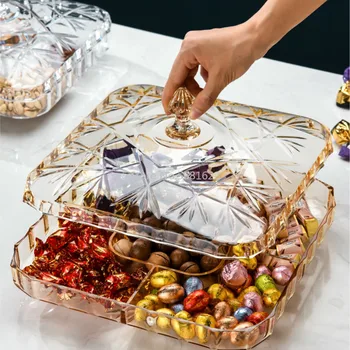 

European style Dried fruit plates Compartment With cover Home living room Plastic transparent candy boxes