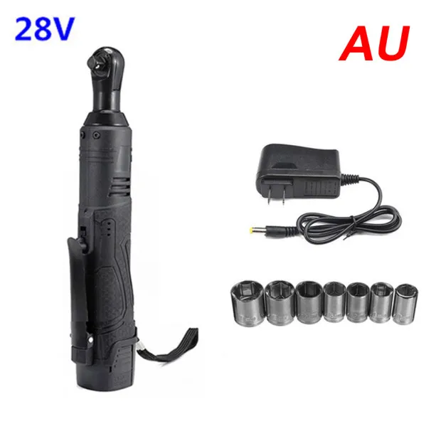 

28V 85N.m 3/8'' Cordless Electric Right Angle Ratchet Wrench Kit +7 Sockets no battery Sockets 300 rpm AU/UK/US/EU Plug