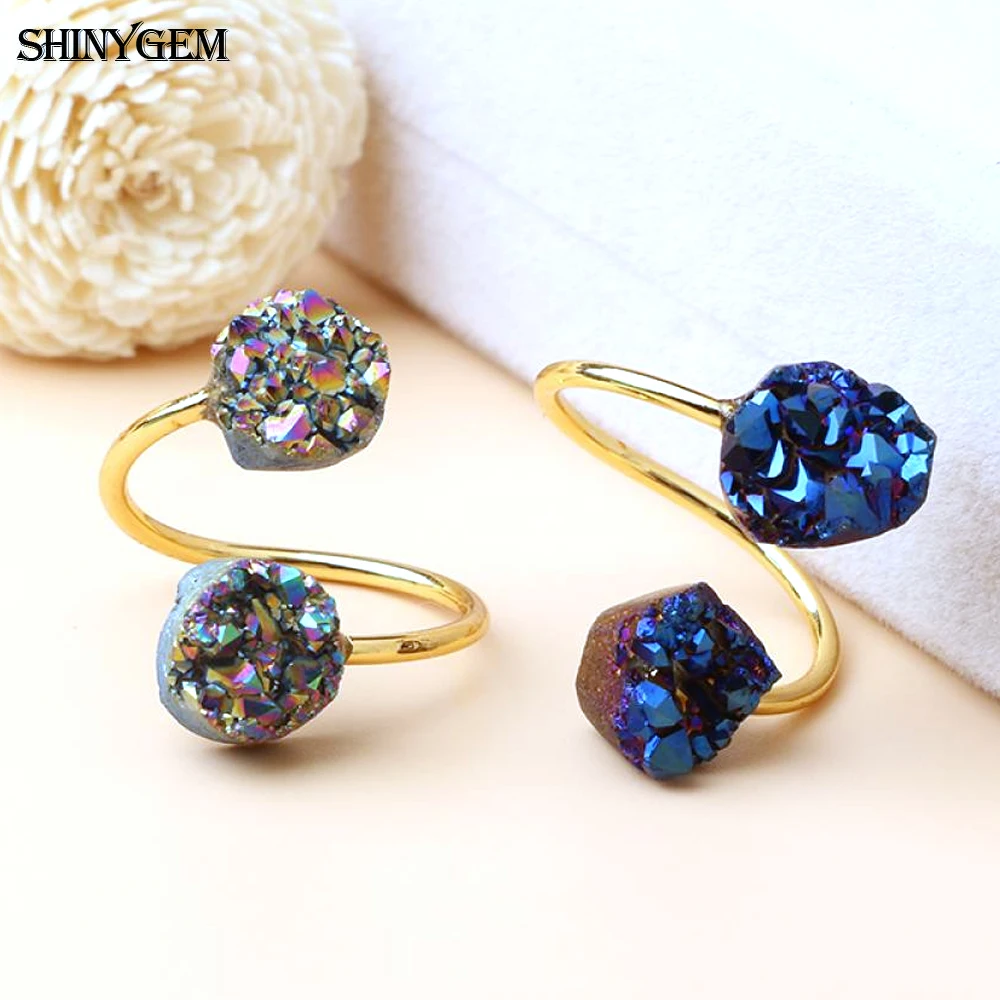 ShinyGem Винтаж естественный неправильной формы сверкающий двойной Druzy камень