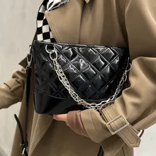 

Quilted Black Shoulder Bags for Women Chain Leather Crossbody Bag Rhombus Lattice Messenger Bag Lady Lozenge Design Handbags Sac