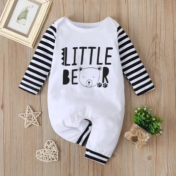 

New Newborn Baby Clothes Boys Girls Rompers Cartoon Panda Letter Striped Long Sleeve Cotton Kid Jumpsuit Playsuit Outfits 0-24M