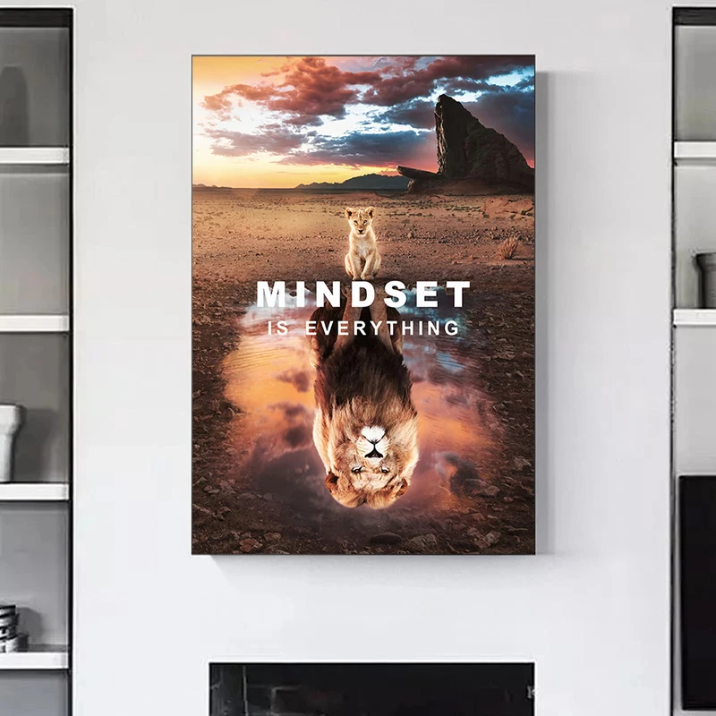 Картина mindset Is All на холсте с изображением Льва Вдохновляющие постеры и принты животных Настенная картина