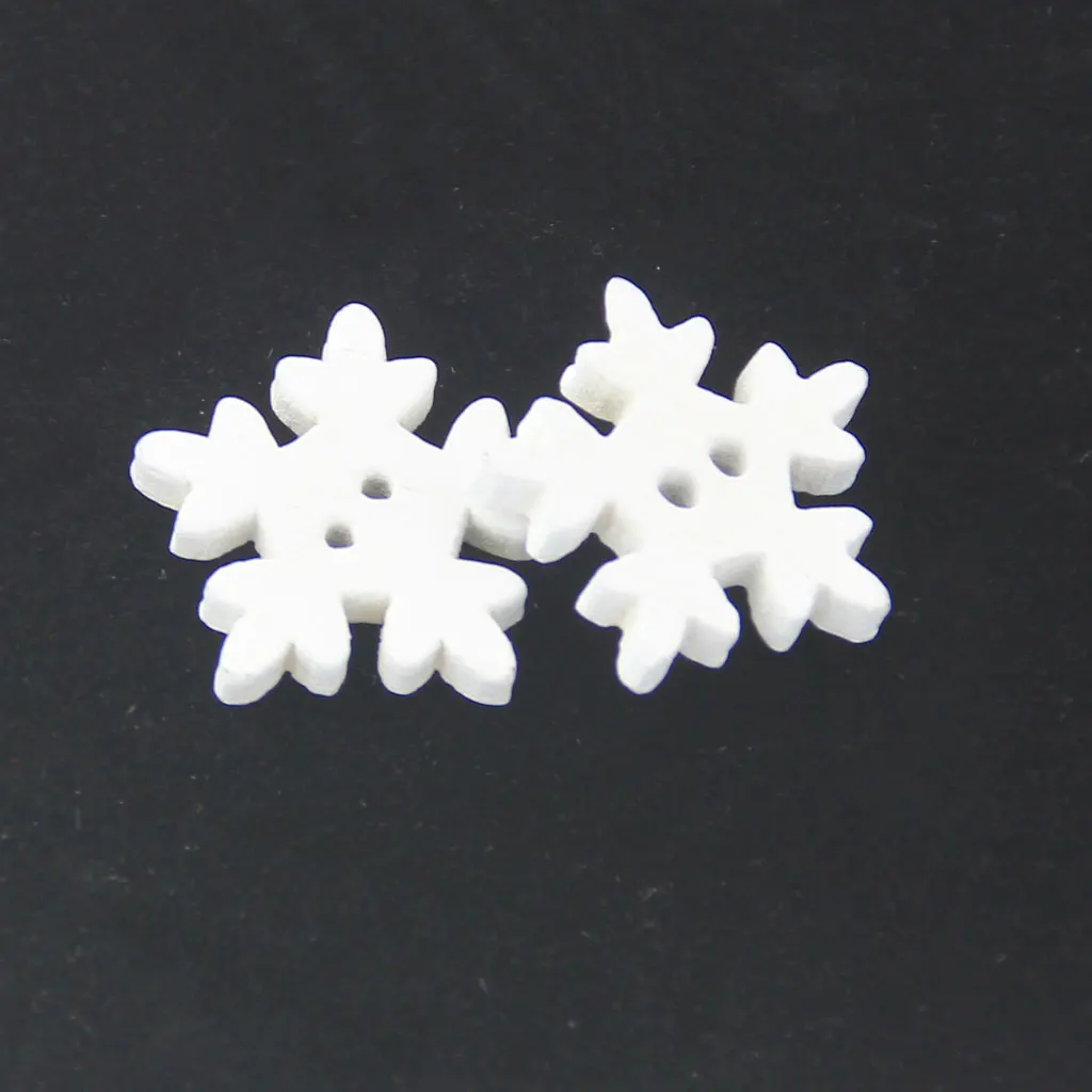 White Wooden Snowflakes Embellishment Buttons with Hole for Sewing Craft Design