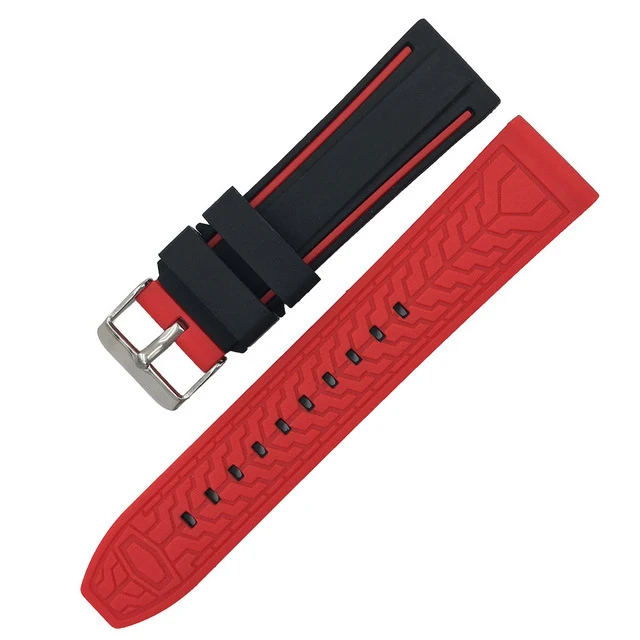 Soft Silicone Sport Watchband 20mm 22mm 24mm 26mm Rubber Diving Waterproof Men Replacement Bracelet Band Strap Watch Accessories Black-Red-09