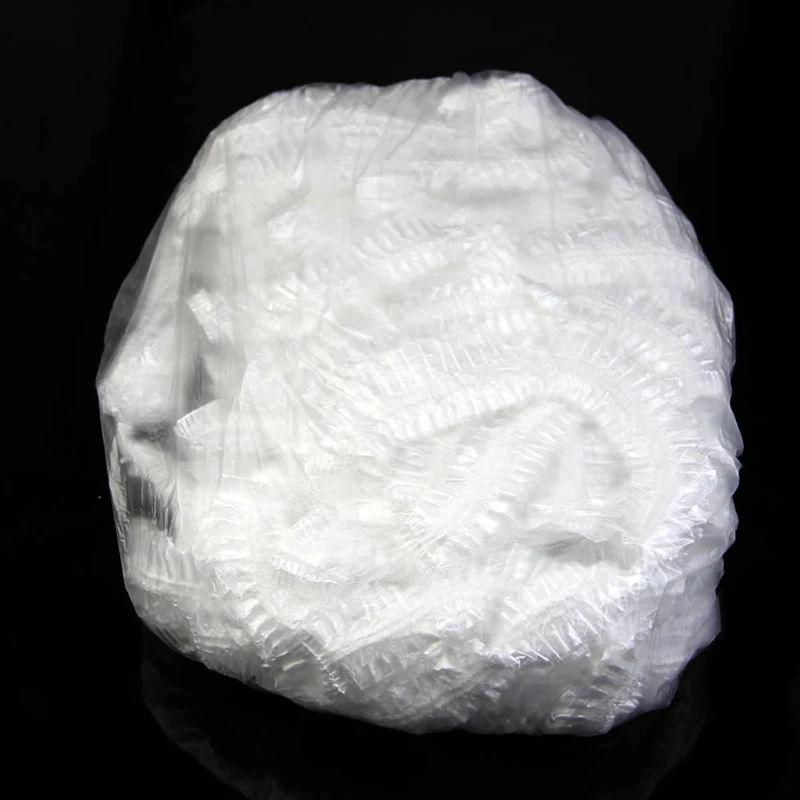 

100pcs Disposable One-off Hotel Home Shower Bathing Clear Hair Elastic Cap Hats H7ED