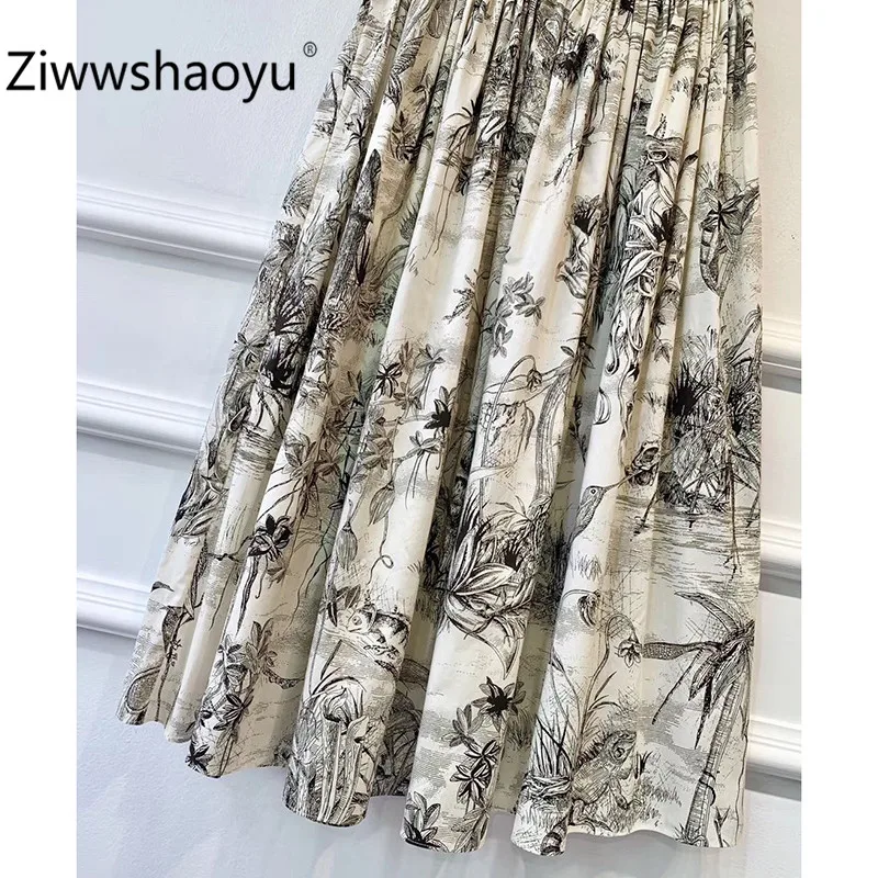 Ziwwshaoyu/Высококачественная хлопковая длинная юбка с ручной росписью, Женская винтажная дизайнерская Осенняя женская Юбка-миди