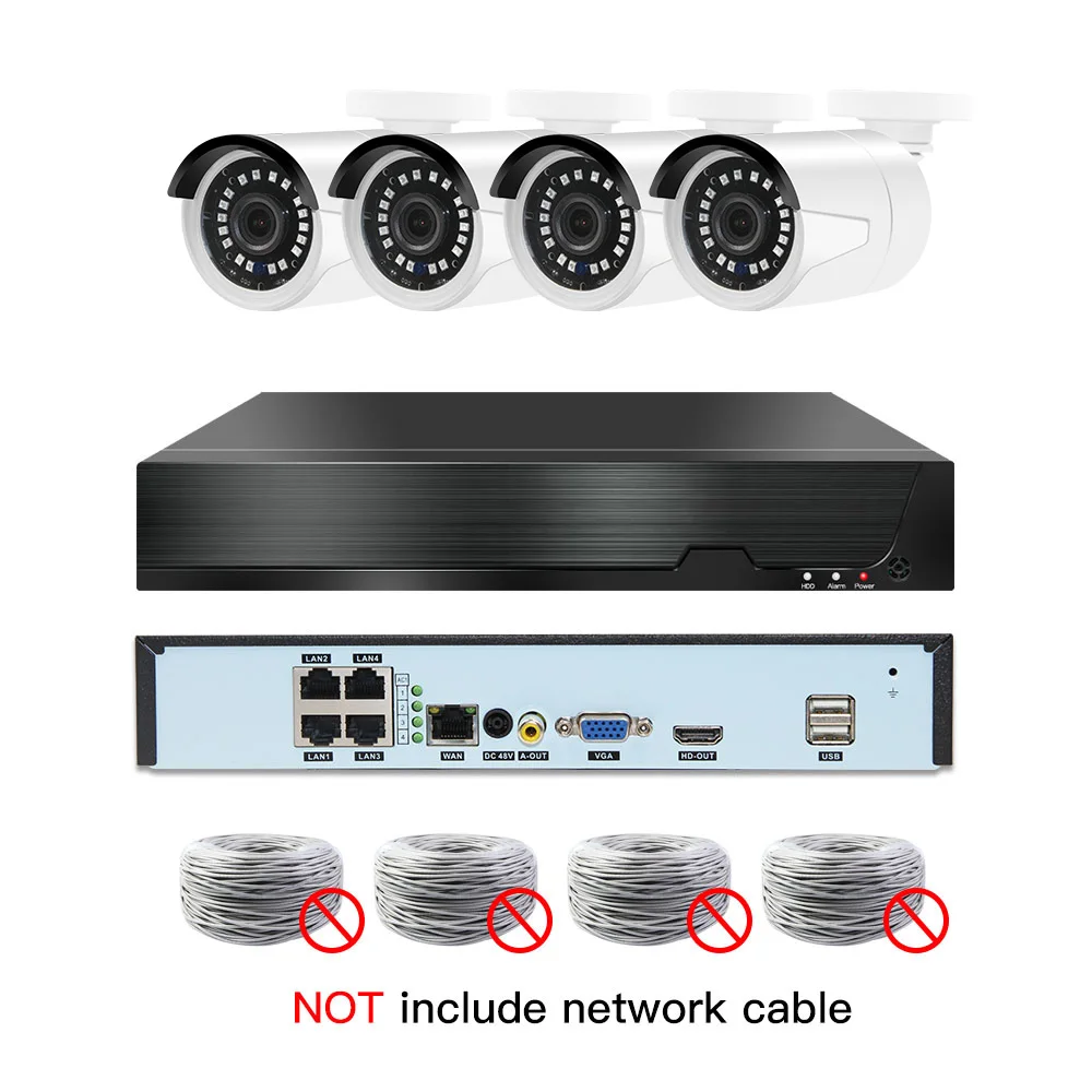 4ch 5MP POE комплекты H.265 система видеонаблюдения PoE NVR наружная металлическая Водонепроницаемая ip-камера сигнализация видеонаблюдения P2P P6Spro комплекты - Цвет: 4cams NO cable