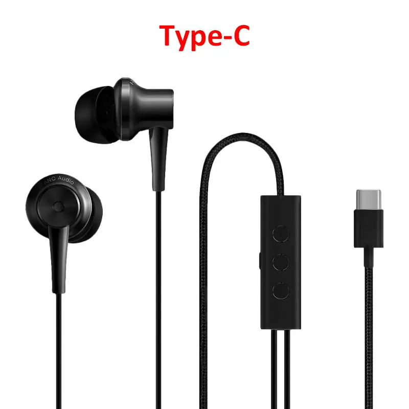 Type-C Оригинальные наушники Xiaomi ANC type-C с шумоподавлением, проводное управление с микрофоном для смартфона Xiaomi Max 2 Mi6 Hybrid HD - Цвет: Type-C