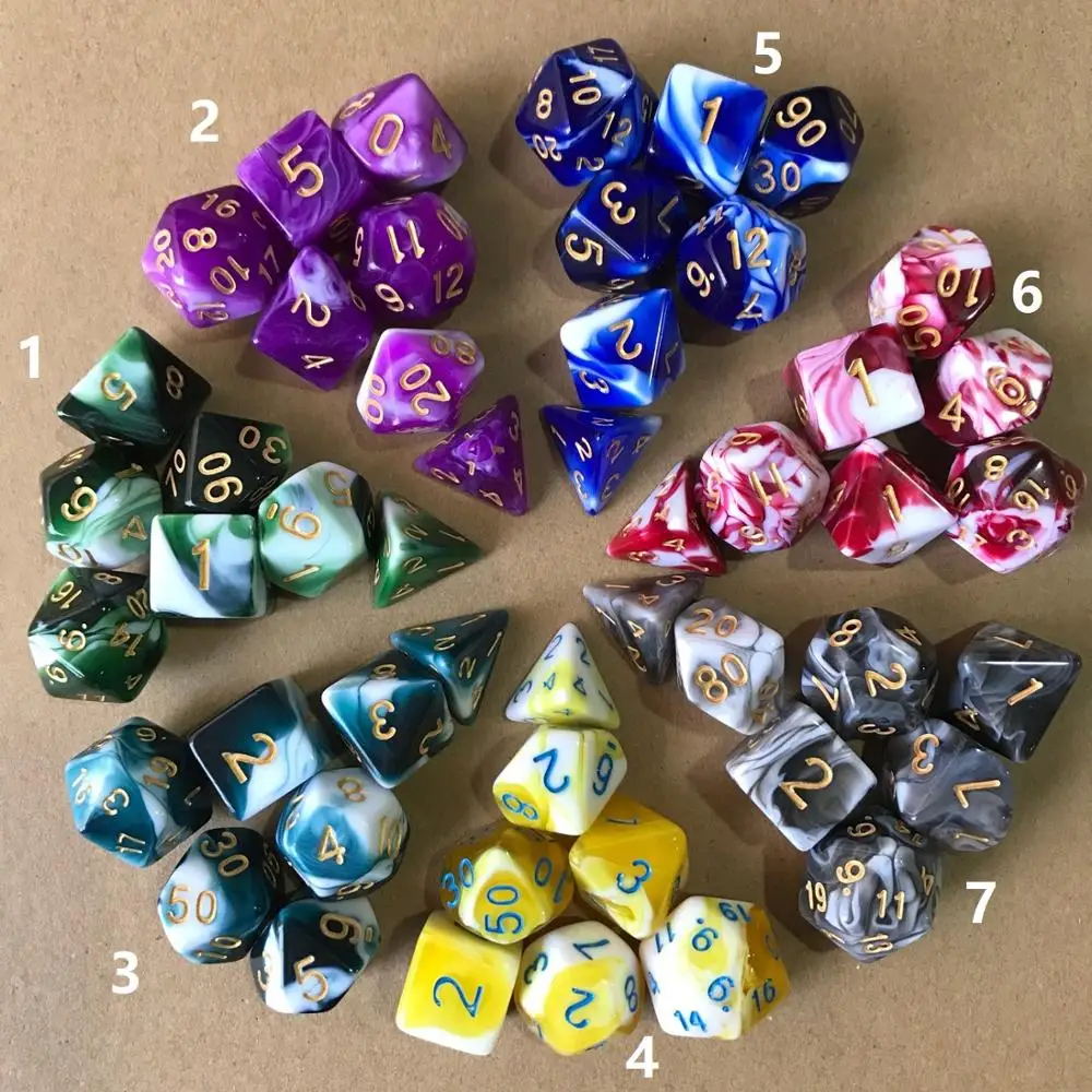 

Новое поступление акриловые игральные кости DND комплект dobbelstenen dados ролевые игры в кости dadi dados РОЛ игральные кубики dado многогранные кубики 7 шт./компл.