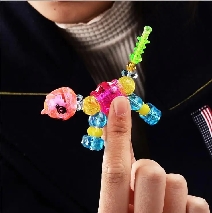 fashion Handmade Beads Cartoon Horse Unicorn Dog Cat DIY jewelry Toy Transparent Animal stretch twisty magic Kids bracelet Gift