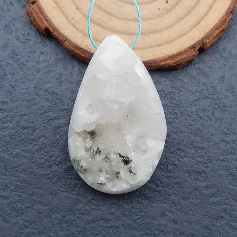 

Natural Stone Drusy Quartz Necklace Pendant Bead 43x27x13mm 18g Semiprecious Stone Fine Jewelry