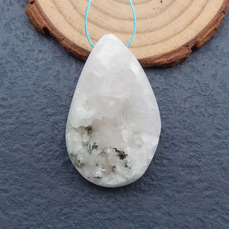 Natural Stone Drusy Quartz Necklace Pendant Bead 43x27x13mm 18g Semiprecious Stone Fine Jewelry