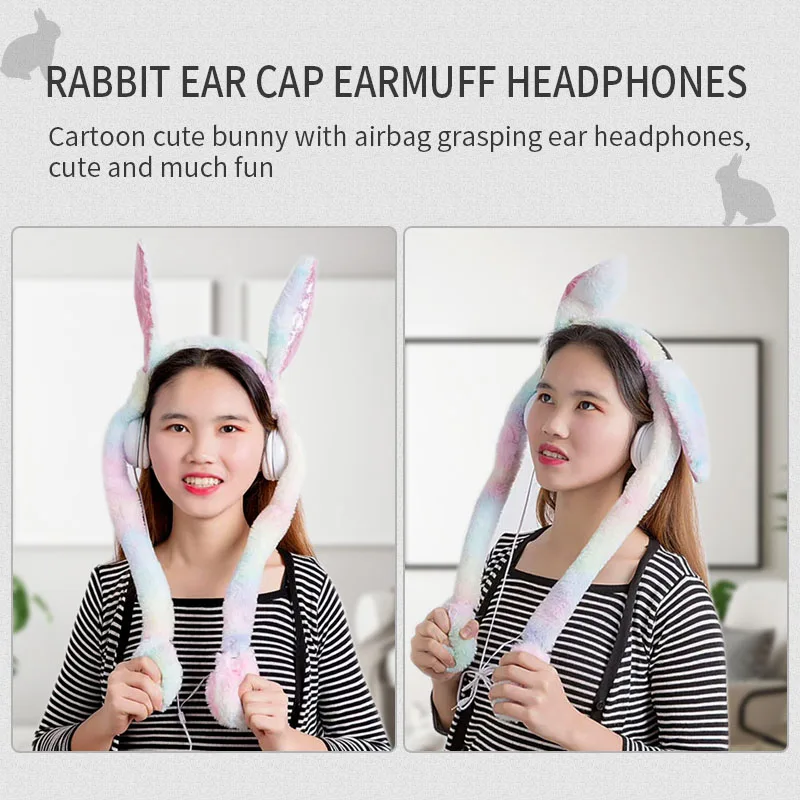 Fun rabbit wire headphone Girl Rabbit Cartoon Headhand With Gift Box Controllable LED Light Head mounted Headset Universal phone
