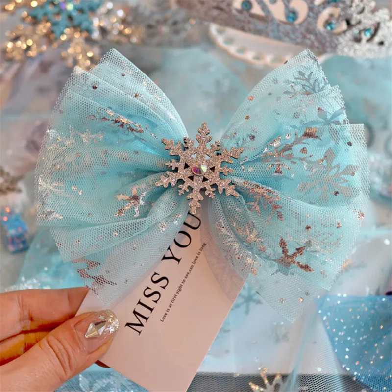 5pcs/lot Christmas Glitter Snowflake Hair Bows For Girls Handmade Double Layered Hairgrips Dance Party Girls Hair Accessories - Цвет: 11