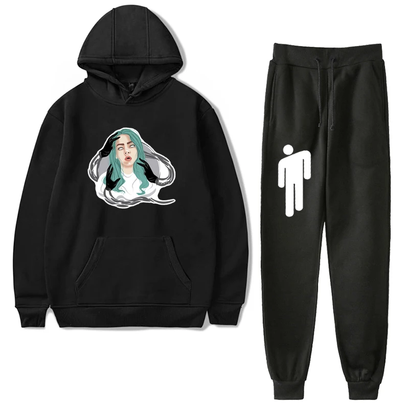 C6 Billie Eilish костюм с плюшевой подкладкой для детей 2 шт./компл. спортивный костюм зимние толстовки с капюшоном штаны Ropa Hombre Толстовка в уличном стиле для детей-подростков - Цвет: C6