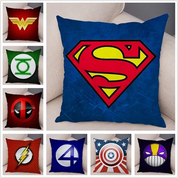 

Superhero Logo Marvel Avengers Superman Deadpool Pillow Case Plush Cushion Cover for Sofa Home Decor Cartoon Pillowcase 45x45cm
